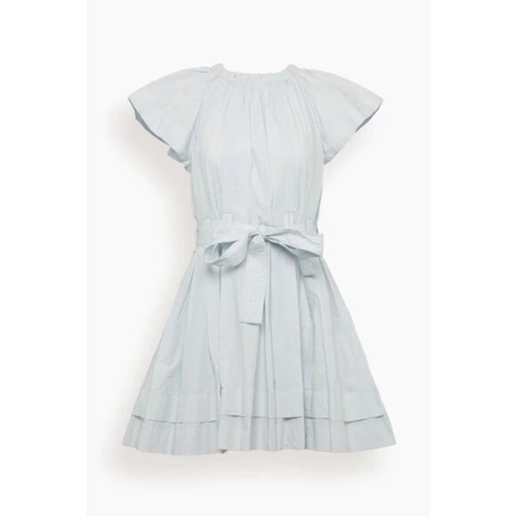 🆕ULLA JOHNSON Mae Flutter Sleeve Belted Cotton Mini Dress Sea Glass Blue 8 - Picture 6 of 12